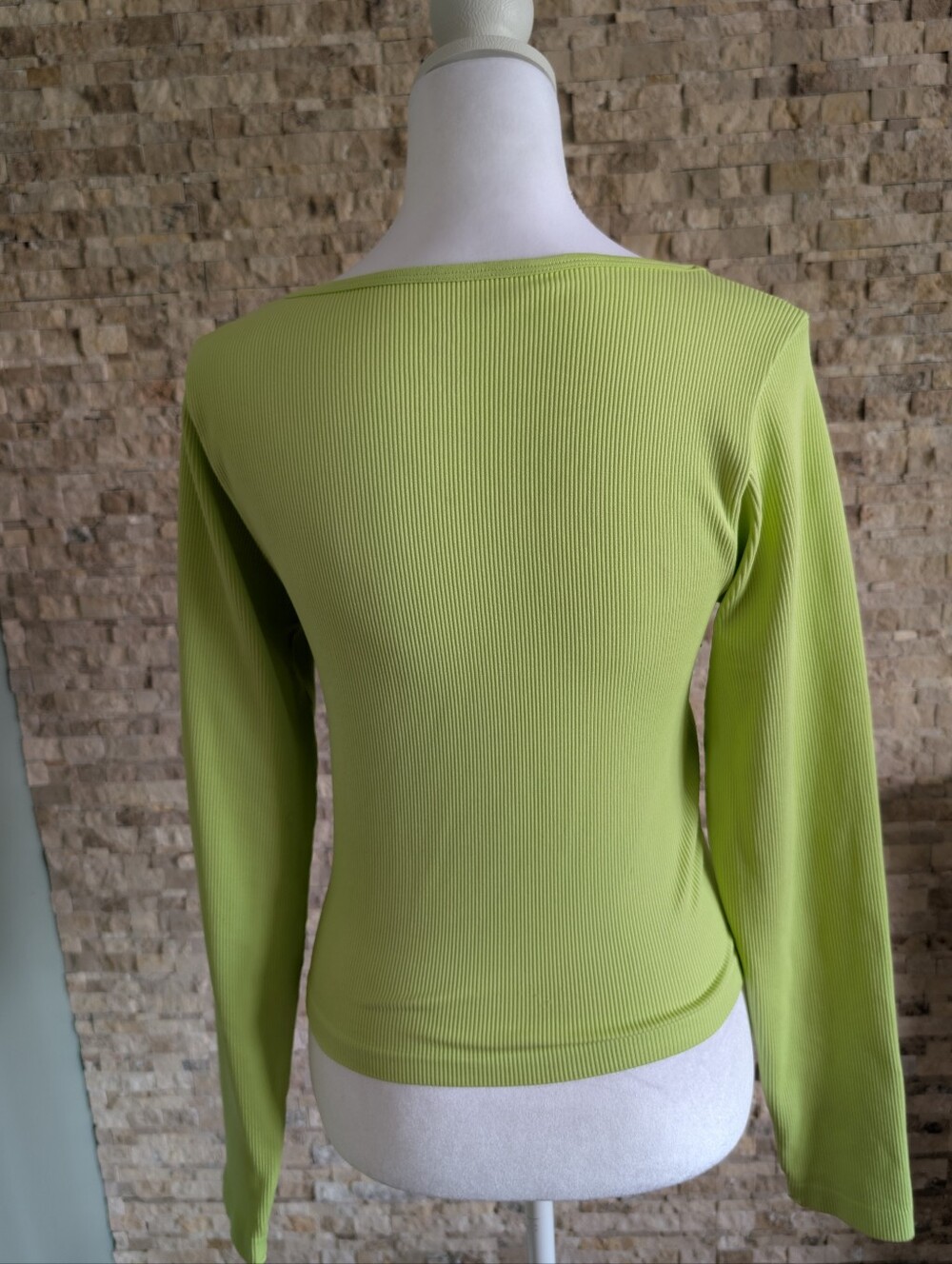 Bustier Style Long Sleeve Ribbed Top Lime Neon Green XL/XXL Activewear Soft Girl image 4